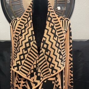 Bar lll Sweater black and camel tan with geometric pattern.